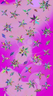 Çiçek süslemeli çizim deseni. Raster illüstrasyonu. Tarafsız ve mor renkte çiçekler.