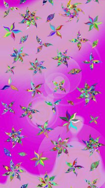 Tarafsız ve morumsu renklerde bahar çiçekleri. Raster illüstrasyonu. Raster deseni. Patlayan çiçekler soyut yerleştirilmiş.