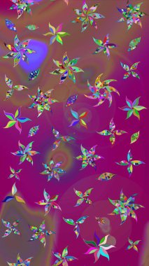 Çiçekli karalama şeklinde Raster çiçek deseni. Mor ve kahverengi renkte çiçekler. Yumuşak, yaz çiçekli arka plan.