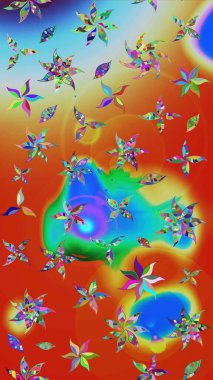 Düz Çiçek Elementleri Tasarımı. Raster Modaya uygun kumaş deseni. Renkli Bahar Teması eskiz kalıbı. Turuncu ve mavi renkli şirin çiçek deseni.