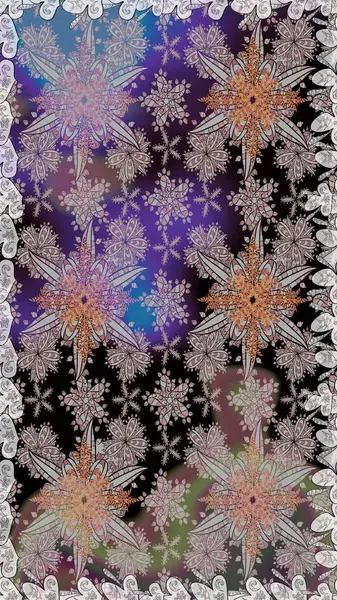 Raster illüstrasyonu. Renkli Bahar Temalı Kusursuz Arkaplan. Düz Çiçek Elementleri Tasarımı. Zarif çiçekler, gri renkte suluboya..