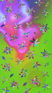 Modern çiçek arkaplanı. Parlak renkli çiçekleri ve yeşil ve menekşe rengi yaprakları olan harika bir çiçek deseni. Moda baskıları için zarif bir şablon. Halk stili.