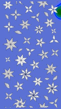 Raster illüstrasyonu. 3D çiçekler, eskiz. Mavi ve beyaz renklerde.