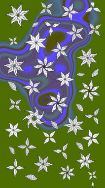 Arkaplan dokusu, duvar kağıdı, yeşil ve nötr renklerde çiçek teması. Soyut etnik raster çizim kalıbı. Kabile sanatı boho baskısı, klasik çiçek arkaplanı.