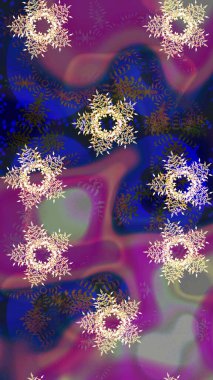 Raster suluboya çiçek deseni, narin çiçekler, mor, mavi ve gri çiçekler, tebrik kartı şablonu. Güzel kumaş deseni.