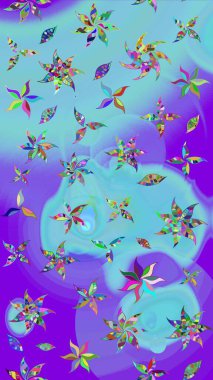 Suluboya çiçekli çiçek deseni. Raster illüstrasyonu. Mavi ve mor renkli Asya tekstili.