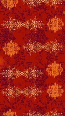 Düz Çiçek Elementleri Tasarımı. Sevimli çiçek raster deseni. Kırmızı, turuncu ve mor renkte çiçekler. Renkli Bahar Teması çizim şablonu.