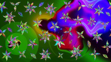 Güzel suluboya çiçekler, parlak resim ilham verici yeşil ve mor çiçek desenli eskiz arka planı. Raster..