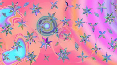 Asya tekstil tarzında. Düz Çiçek Elementleri Tasarımı. Raster illüstrasyonu. Pembe ve mavi renkte çiçekler. Renkli Bahar Teması eskiz kalıbı. Çiçek desenini çiz.