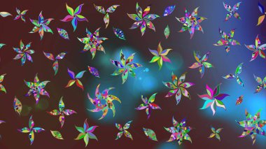 Raster illüstrasyonu. Kahverengi ve mavi renklere karalamalar çizilmiş çiçek deseni.