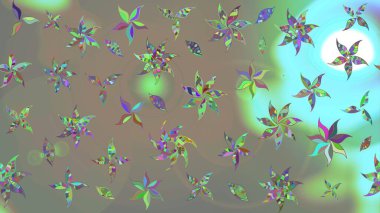 Çiçekli karalama şeklinde Raster çiçek deseni. Gri ve bej renklerde bahar çiçekleri. Raster illüstrasyonu.