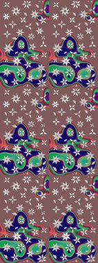 Kahverengi ve mavi renklerde etnik çiçeklerle süslenmiş zarif bir eskiz şekli. Raster Çiçek İllüstrasyonu güzel tekstil..