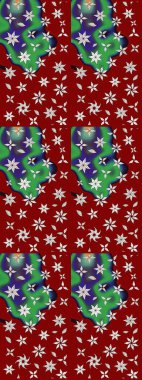 Halk tarzı. Modern çiçek arkaplanı. Moda baskıları için zarif bir şablon. Parlak renkli çiçekleri olan ve kırmızı ve yeşil renkli yaprakları olan inanılmaz bir çiçek deseni..