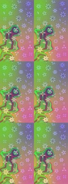 Raster illüstrasyonu. Renkli çizim kalıbı. Çiçek arkaplan. Yeşil ve nötr renklerde şirin tekstil tarzında. Çiçek duvar kağıdı.