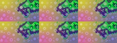 Tarafsız ve yeşil renklerdeki çok renkli ve yeşil zarif küçük çiçekler ve komik böcekler, raster desen, illüstrasyon.