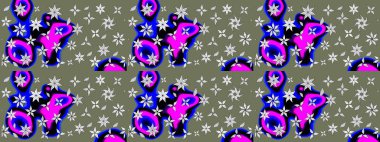 Kabile sanatı boho baskısı, klasik çiçek arkaplanı. Soyut etnik raster çizim kalıbı. Arkaplan dokusu, duvar kağıdı, yeşil ve mavi renkli çiçek teması.