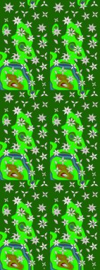 Düz Çiçek Elementleri Tasarımı. Raster Modaya uygun kumaş deseni. Yeşil ve nötr renklerde şirin çiçek desenleri. Renkli Bahar Teması çizim şablonu.