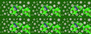 Yumuşak, yeşil ve nötr renklerde bahar çiçekleri. Raster illüstrasyonu. Çiçek ve yapraklı karalama şeklinde Raster çiçek deseni.