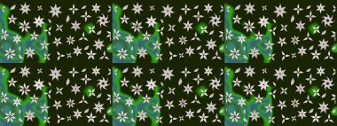 Çiçek grisi ve yeşil çizim deseni. Klasik taslak çizimi. Raster çiçek izi..