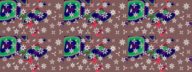 Düz Çiçek Elementleri Tasarımı. Renkli Bahar Teması eskiz kalıbı. Süslü kumaş deseni. Raster illüstrasyonunda çiçek deseni çizimi.