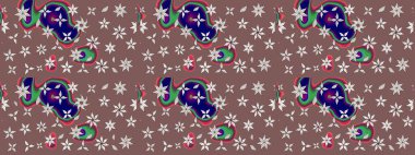 Raster illüstrasyonu. Kahverengi ve nötr renklerde çiçekler. Çiçek süslemeli çizim deseni.