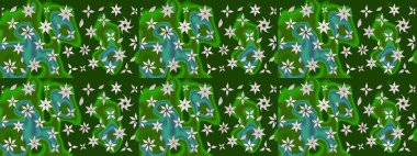 Yeşil ve nötr renklerde yaz çiçekleri. Raster illüstrasyonu. Raster deseni. Küçük çiçekte sevimli çiçek deseni var..