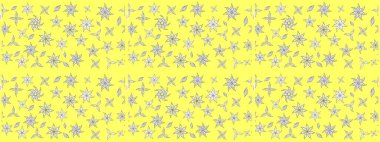 Raster illüstrasyonu. Raster deseni. Sarı ve beyaz renklerde bahar çiçekleri. Patlayan çiçekler soyut yerleştirilmiş.