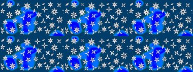 Eskiz arkaplan modeli. Yapraklı çiçekler ve mavi ve nötr renklerde papatya çiçekleri. Raster - stok.