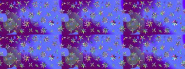 Raster illüstrasyonu. Çiçekli karalama şeklinde Raster çiçek deseni. Yumuşak, yaz çiçekleri menekşe ve mavi renklerde.