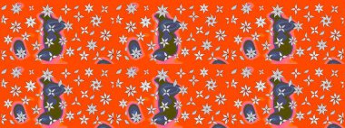 Raster illüstrasyonundaki çiçek desenli çizim. Düz Çiçek Elementleri Tasarımı. Çiçekler turuncu ve nötr renklerde. Renkli Bahar Teması çizim şablonu.