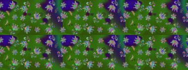 Karalama çiçekleri çizim kalıbı. Sanat ilham verici ve mavi renkli çiçekler ve arkasında iz bırakıyor. Raster deseni. Yeşil ve mavi el çizimi desen.