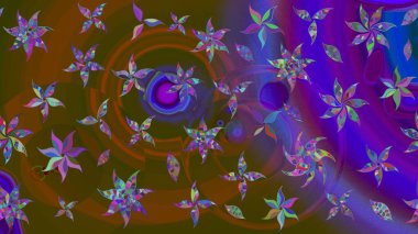 Çiçek desenli çizim. Düz Çiçek Elementleri Tasarımı. Renkli Bahar Teması eskiz kalıbı. Asya tekstil tarzında. Raster illüstrasyonu. Güzel kumaş deseni.