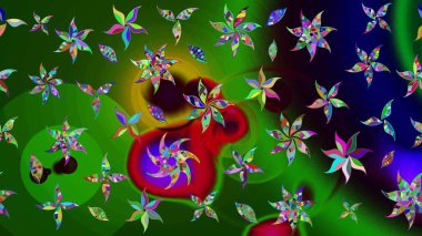 Vadinin yeşil ve mavi renkli çiçekleri. Suluboya, elle çizilmiş. Raster - stok. Taslak arkaplan deseni.