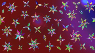 Eski usul. Kumaş, tekstil, duvar kağıdı baskısı için. Renkli desenli eskiz deseni, kırmızı ve mor çiçekler ve dekoratif elementler. Eskiz geçmişi. Raster illüstrasyonu.