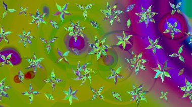 Süslü kumaş deseni. Raster illüstrasyonundaki çiçek desenli çizim. Renkli Bahar Teması eskiz kalıbı. Düz Çiçek Elementleri Tasarımı.