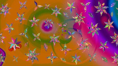 Düz Çiçek Elementleri Tasarımı. Süslü kumaş deseni. Renkli Bahar Teması eskiz kalıbı. Raster illüstrasyonunda çiçek deseni çizimi.