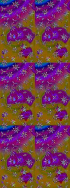 Raster illüstrasyonu. Mor ve kahverengi renklerde. Güzel kumaş deseni. Raster illüstrasyonunda çiçek deseni çizimi.