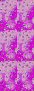 Patlayan çiçekler soyut olarak yerleştirilmiş. Tarafsız ve morumsu renklerde bahar çiçekleri. Raster deseni. Raster illüstrasyonu.