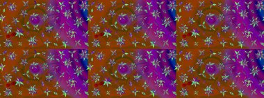 Çiçeksel fantezi tasarımı ve parlak bir arka plan çizimi. Renkli Bahar Teması eskiz kalıbı. Düz Çiçek Elementleri Tasarımı.