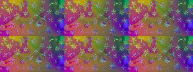 Raster illüstrasyonundaki çiçek desenli çizim. Yeşil ve mor renkte çiçekler.