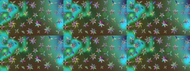 Yeşil ve mavi renklere karalamalar çizilmiş çiçek deseni. Raster illüstrasyonu.