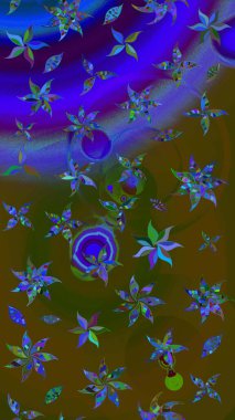 Çiçek tasarımı için inanılmaz bir kolaj cenneti tarzı. Parlak çiçekli kolaj çiçekleri kahverengi ve mavi. Çiçekli zambaklar eskiz arka planı.