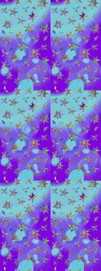 Çiçek. Raster illüstrasyonu. Mor ve mavi renklerde. Taslak dekoratif arka plan, çiçek mandala.