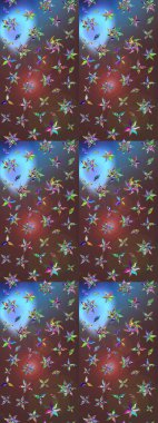 Dallı bahar çiçekleri ile desen, kahverengi ve mavi renkler ile çiçek silueti. Raster deseni.