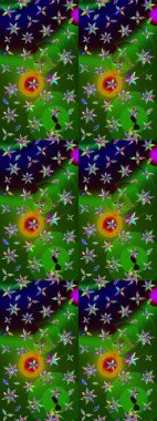 Çiçek desenli eskiz. Gömlek baskısı için çiçek boyası. Yeşil ve siyah renkte çiçekler.