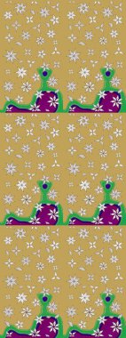 Raster illüstrasyonu. Şirin çiçekli eskiz deseni ve sarı ve nötr renklerde yapraklar, suluboya çiçek deseni, duvar kağıdı, kart veya kumaş için fayanslı.