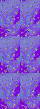 Mor ve mavi renkte çiçekler. Renkli bahar temalı eskiz kalıbı. Düz Çiçek Elementleri Tasarım Raster illüstrasyonu. Çiçekli çiçek deseni, suluboya..