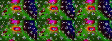 Yeşil ve siyah renkli etnik çiçeklerle süslenmiş zarif bir eskiz şekli. Raster Çiçek İllüstrasyonu güzel tekstil..