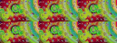 Yeşil ve kırmızı renklerde. Raster illüstrasyonu. Çiçek buketleriyle klasik tarzda eskiz deseni.