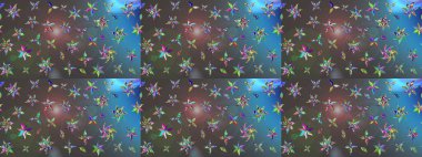 Şirin çiçek elementleri. Gri ve mavi renkte çiçekler. Raster illüstrasyonu. Çizim.